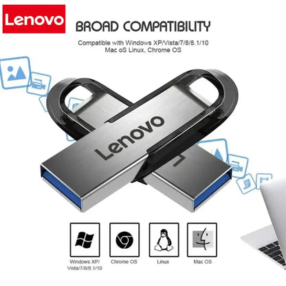 Lenovo 2TB USB 3.2 Metal Flash Drives Super High Speed Pendrive 1TB 512GB Pen Drives Portable USB Stick For Car Phone Computer
