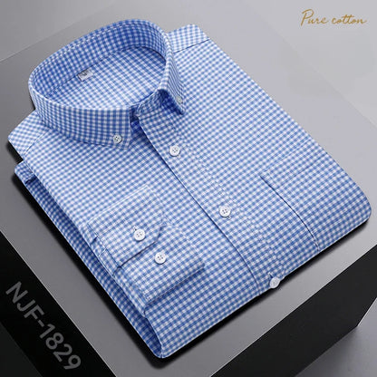 New In Shirt Oversize Long-Sleeve 100%Cotton Shirts for Men Slim Fit Formal Plain Shirt Plaid Casual Tops Designer Black Clothes