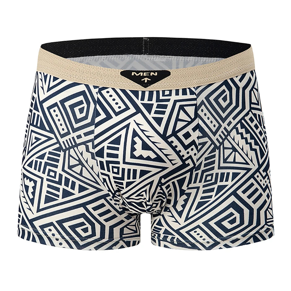 4-piece Set Of Men's Seasonal Fashionable Printed Underwear Comfortable Elastic Waist Flat Angle Pants Plus Size Casual Shorts