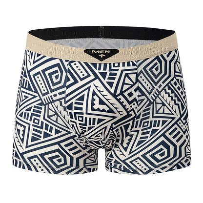4-piece Set Of Men's Seasonal Fashionable Printed Underwear Comfortable Elastic Waist Flat Angle Pants Plus Size Casual Shorts