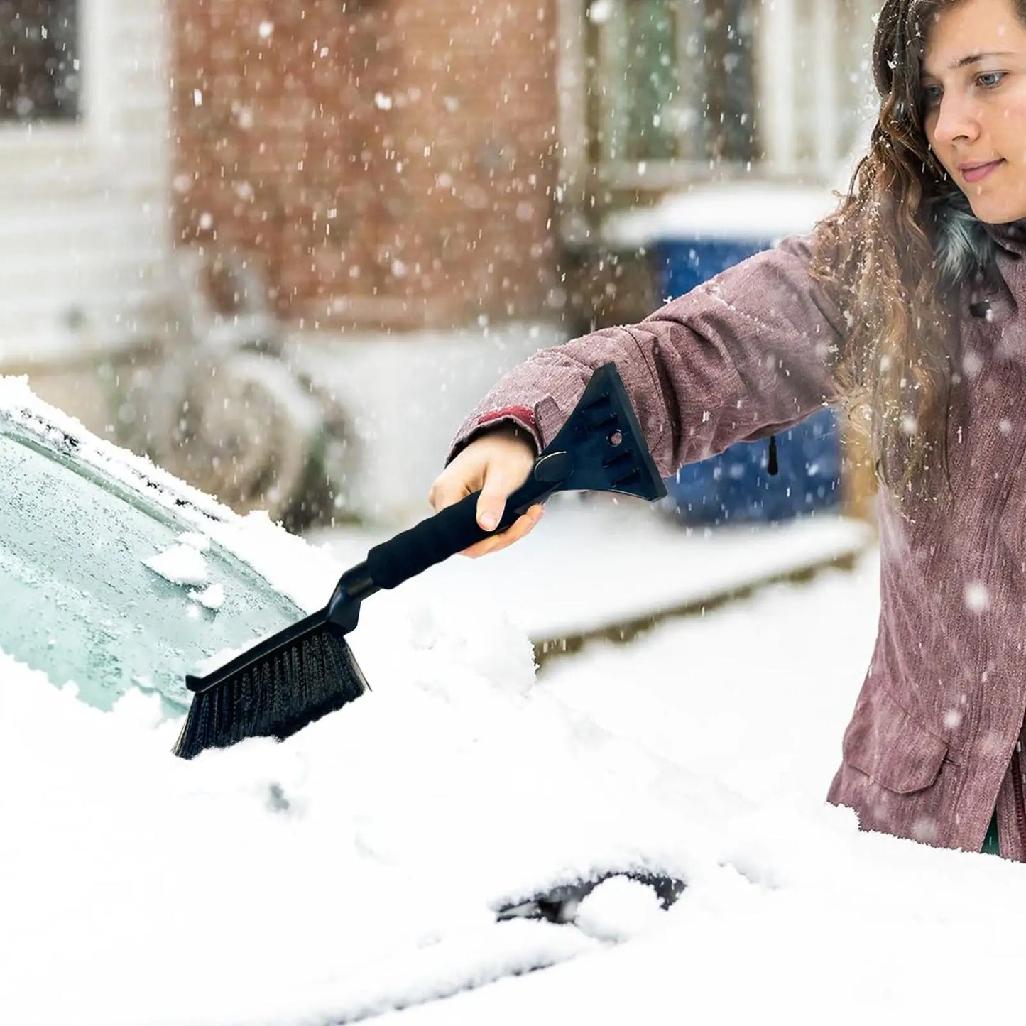 2-in-1 Ice Scraper and Snow Brush for Car - Ergonomic Foam Grip Windshield Cleaner - Efficient for SUV, Sedan & Winter Driving