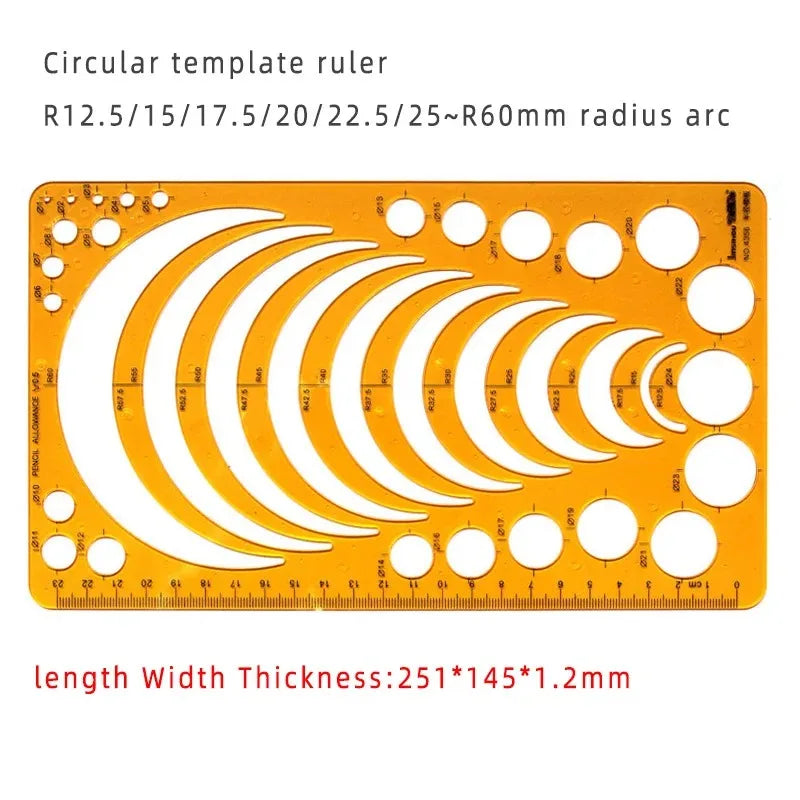 Geometric Drawing Template Set With Measuring Ruler - Yellow Transparent Plastic Tools+Bonus PE Zipper Bag - For Architecture