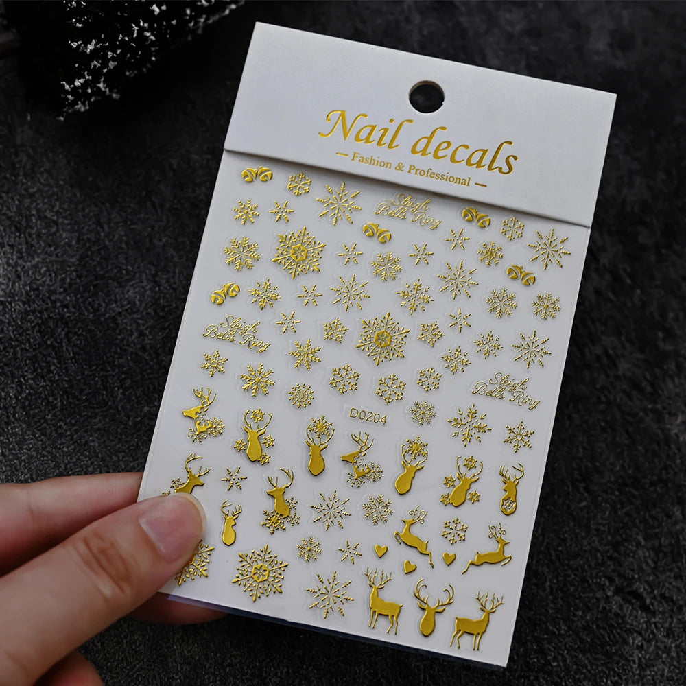 Winter Christmas Atmosphere Nail Stickers Snowman Snowflake Wapiti Self-adhesive High Quality Cute Nail Stickers Nail Art Deco