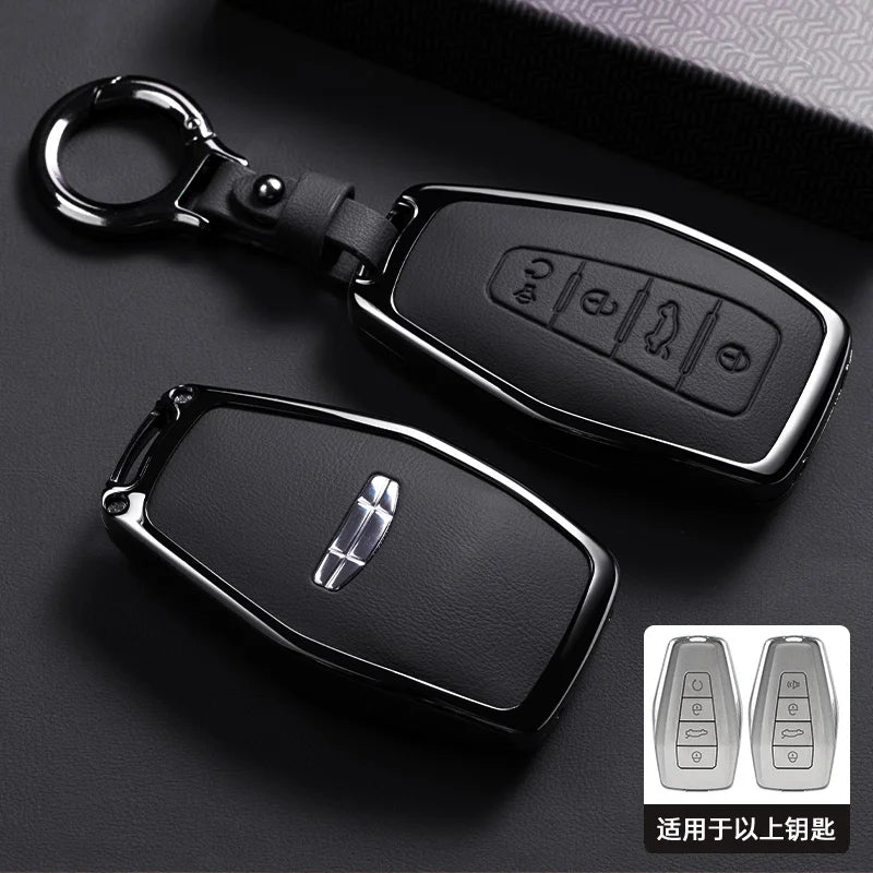 Car Zinc Alloy Leather Key Case Cover Holder Chain For Geely Okavango Coolray Atlas Monjaro Tugella Emgrand GT S Proton X50 X70