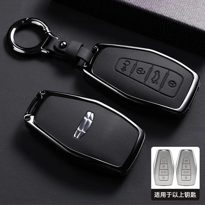 Car Zinc Alloy Leather Key Case Cover Holder Chain For Geely Okavango Coolray Atlas Monjaro Tugella Emgrand GT S Proton X50 X70