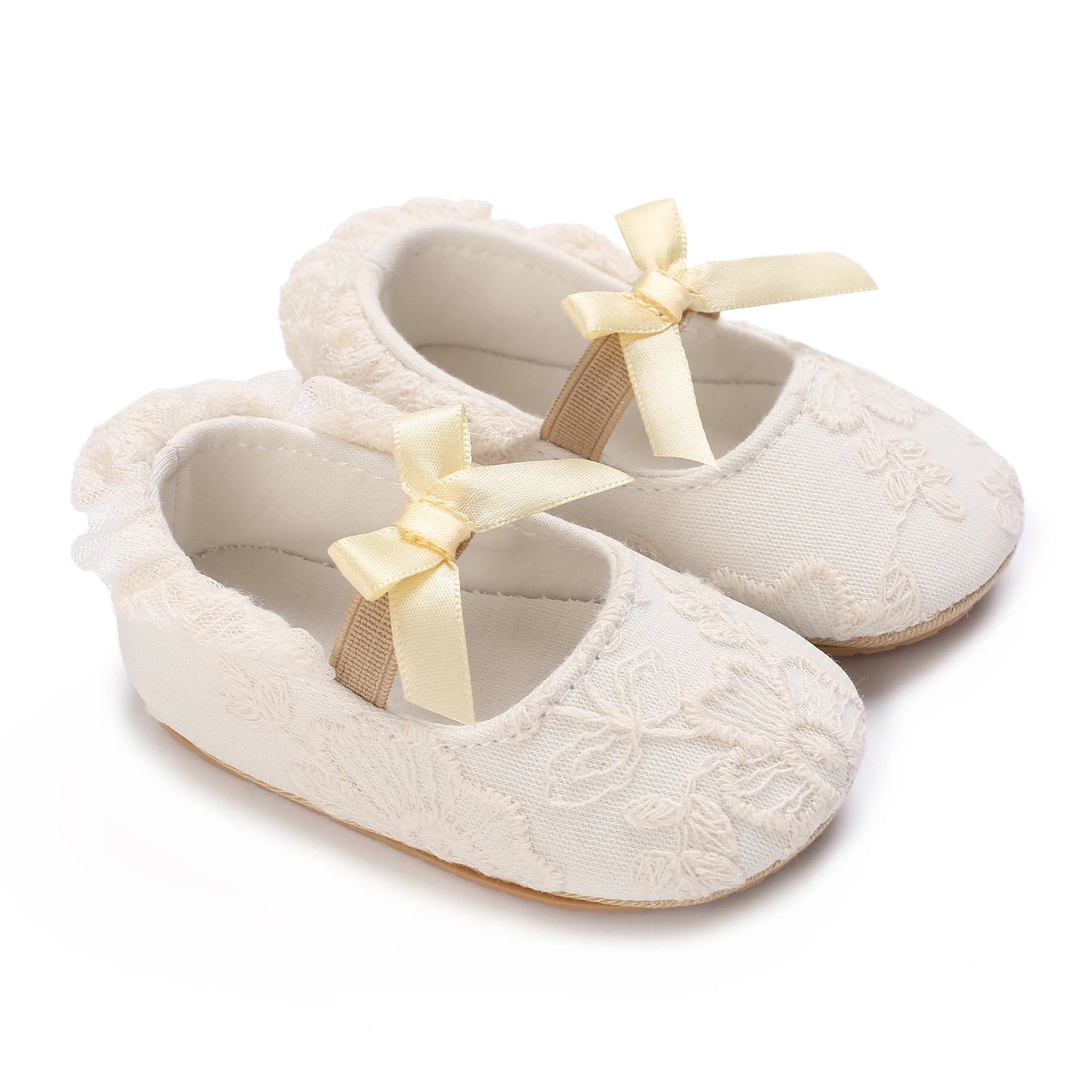 Cute Lace Baby Princess Shoes for Spring And Autumn 0-18M Infant Girls Anti-Slip Rubber Sole Bow Detail Anti-Slip Footwear