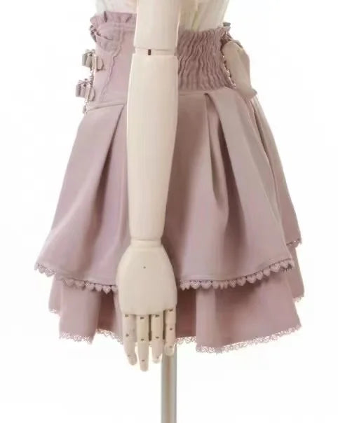 Japanese Sweet Lolita Style Mini Skirt Women Retro Elegant Lace Bandage Party Cake Skirts Female Gothic Y2k Metal Buckle Skirts