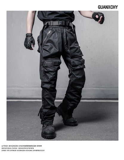 Tactical Cargo Pants Men Streetwear Hip Hop Multiple Pockets Paratrooper Trousers Functional Elastic Waist Casual Pant Techwear