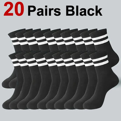 6/10/20 Pairs Men Women Striped Round Neck Socks Spring Autumn Breathable Odor Proof Sweat Absorbing All-Season Casual Socks