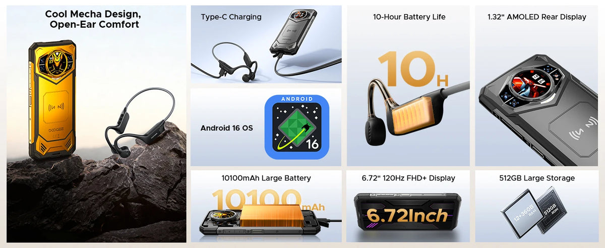 DOOGEE S200 X 5G Rugged Phone 48GB 512GB 6.72" FHD+ 120Hz MTK Dimensity 7050 10100mAh Battery Android 16 NFC Smartphone