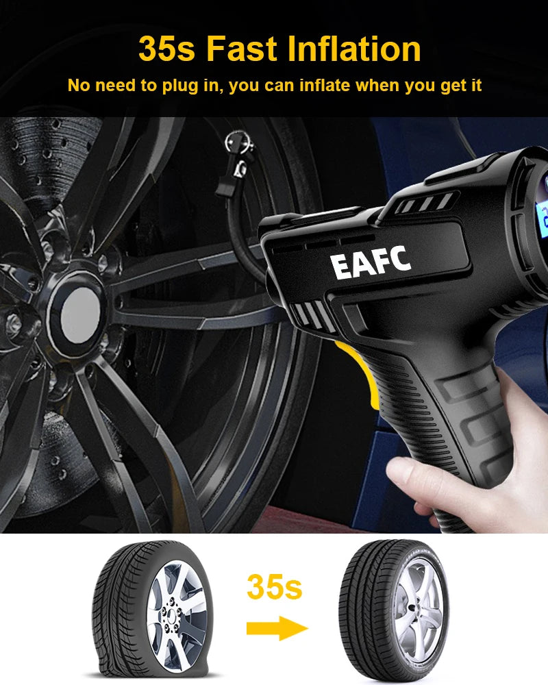 EAFC  Handheld Car Air Compressor 120W Wireless/Wired Inflatable Pump Air Pump Digital Car Tire Inflator Machine for Car Bicycle