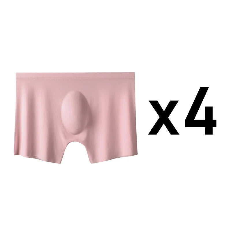 4PCS Men's Ice Silk Ultra-thin Seamless Shorts Sexy Lingerie Solid Breathable Boxers Briefs Men Underpants