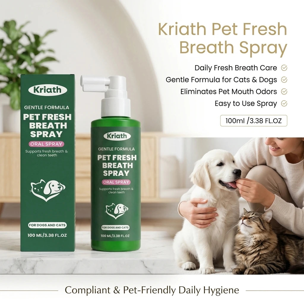 Kriath Pet Fresh Breath Oral Spray Removing Plaque Buildup Eliminate Bad Odor Relieve Oral Discomfort Pet Teeth & Gum Care Mist