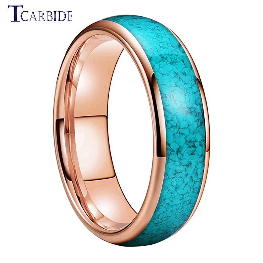 4MM 6MM 8MM Multicolor Turquoise Ring Men Women Beautiful Tungsten Engagement Wedding Band Domed Polished Finish Comfort Fit