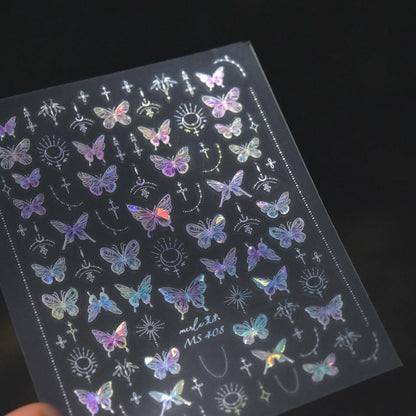 Shiny Jelly Butterfly Charming Golden Gradient Bowknot 5D Self Adhesive Nail Art Sticker Flower Petal Rhinestone Manicure Decals