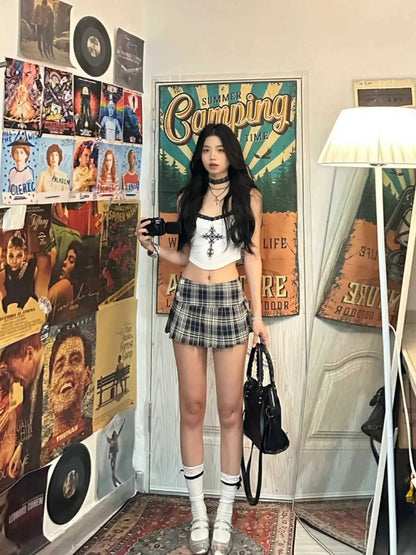 Summer Clothes Mini Skirts Woman Korean Fashion Short Skirts Women Low Rise Y2k Skirts Pleated Red Plaid Skirts Luxury Designer