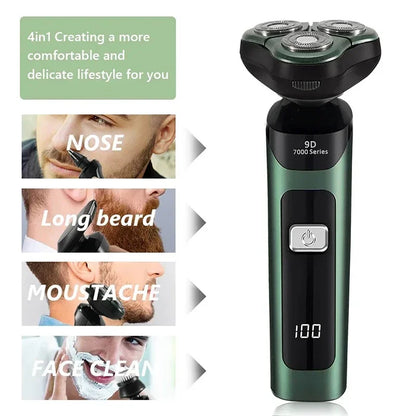 Men's Electric Shaver Intelligent Digital Display Waterproof Full Body Wash High Power Rechargeable Beard Trimmer