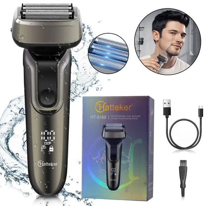 Hatteker 5-D Reciprocating Shaver for Men Home Use Beard Trimmer with LCD Digital Display Mesh Whitener USB Haircut Machine
