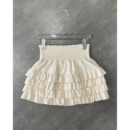 Streetwear Ruffles Mini Skirts Women Sweet Kawaii High Waist Lace A Line Skirt Summer Korean Fashion Black Ball Gown Skirts