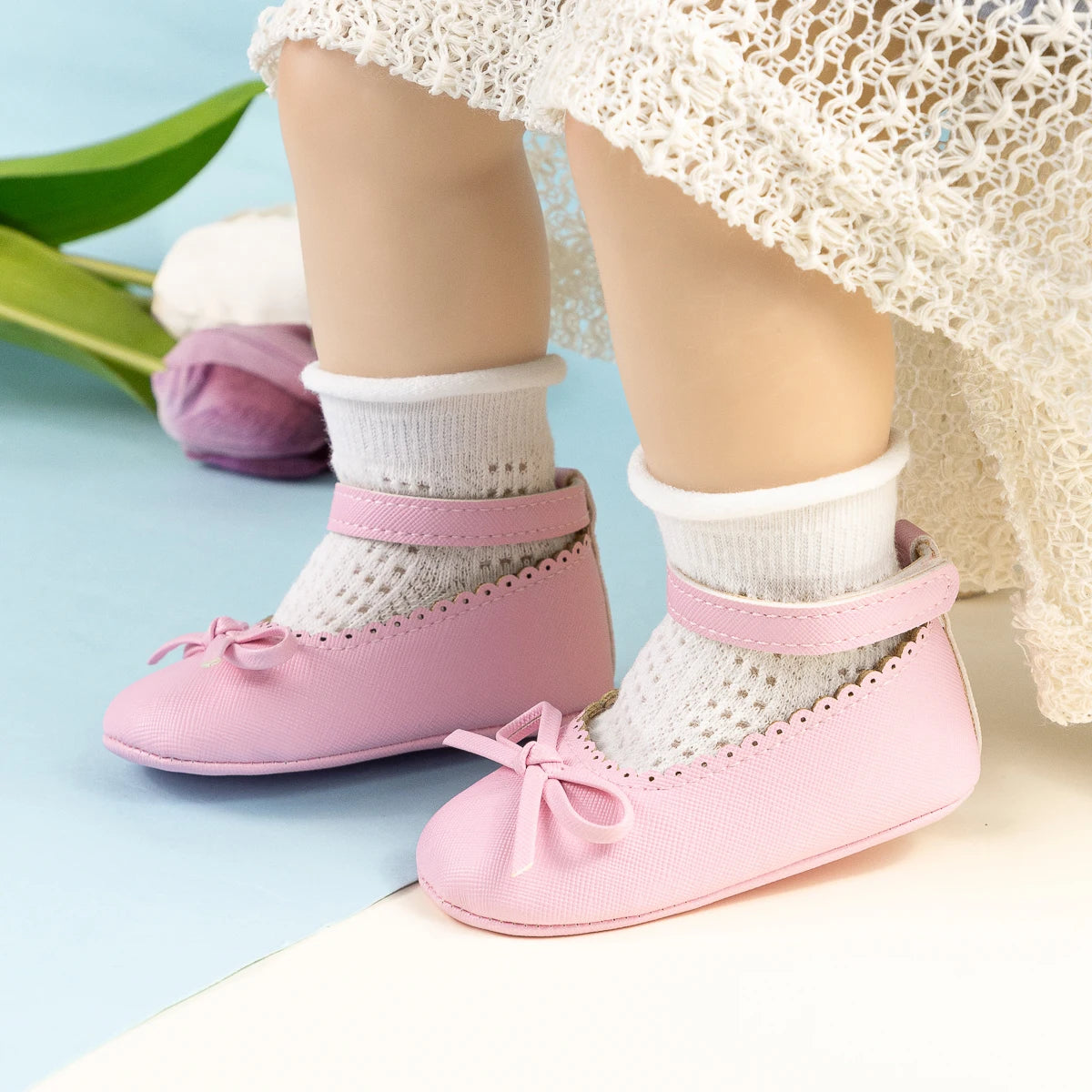 New Baby Shoes Girls' Soft-soled Leather Bowknot Party Princess Shoes Light Flat First Walkers Breathable and Anti-slip