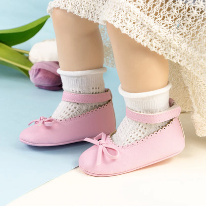 New Baby Shoes Girls' Soft-soled Leather Bowknot Party Princess Shoes Light Flat First Walkers Breathable and Anti-slip