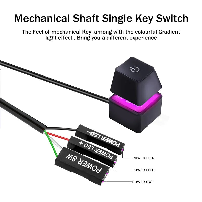 Desk ON/OFF Power Switch for Desktop Computer RGB Backlight Mechanical Shaft Key External Remote Start PC Mainboard Reset Button