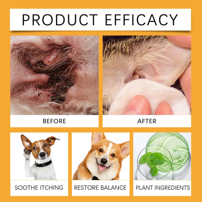 Yegbong Ear Care Drops for Dogs Pet Ear Cleaner Odor Control Dog Ear Care Soothing Ear Drops Deodorization Itchy Cleaning Liquid