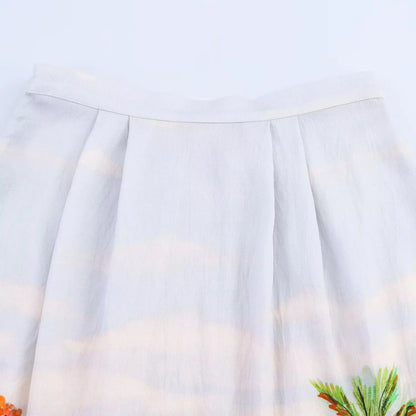 TFAFXY 2025 Summer Printed Pleated Long Skirts For Women Ruffled Elegant Women's Skirts High Waist Casual Loose Midi Skirt