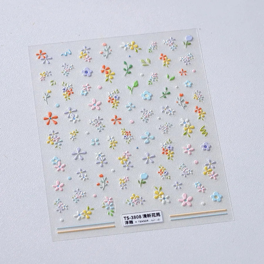 White Flower Petal Cherry Blossom Peach Blossom Falling Petal Floral Gradient 5D Self Adhesive Nail Art Sticker Manicure Decals