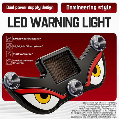 Solar Demon's Eye Car Lights Dynamic Expression Led Light Ambience Lamp Decoration Rechargeable Warning Lamps with Suction Cups