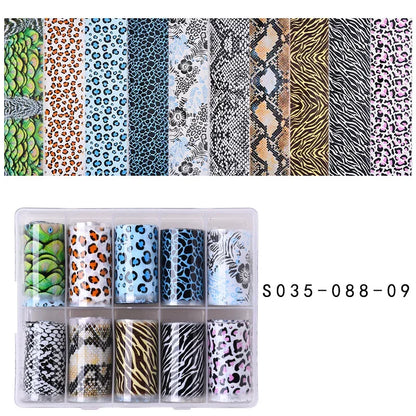 10 Patterns New Metal Nail Foils for Transfer Paper Stickers Floral Chameleon Nails Wraps DIY Water Marble Nail Art Decorations