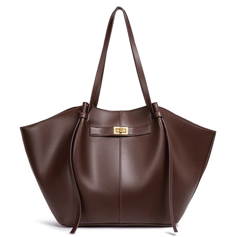 Fashion Large Capacity Trapeze Women Shoulder Bags Designer Metal Lock Handbags High-Quality Pu Leather Big Tote Commute Bag