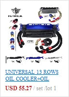 Universal 13 Rows Oil Cooler Kit + Oil Filter Sandwich Adapter + Nylon Stainless Steel Braided An10 Hose W/ PQY Sticker+Box