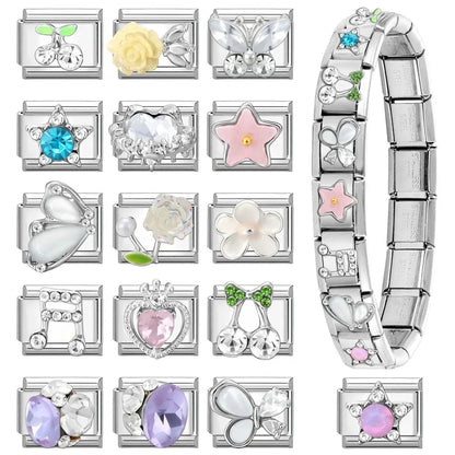Wholeasle Shiny Zircon Shell Love Heart Devil Eyes Italian Charm Links Fit 9mm Stainless Steel Bracelet Women Jewelry DIY Making
