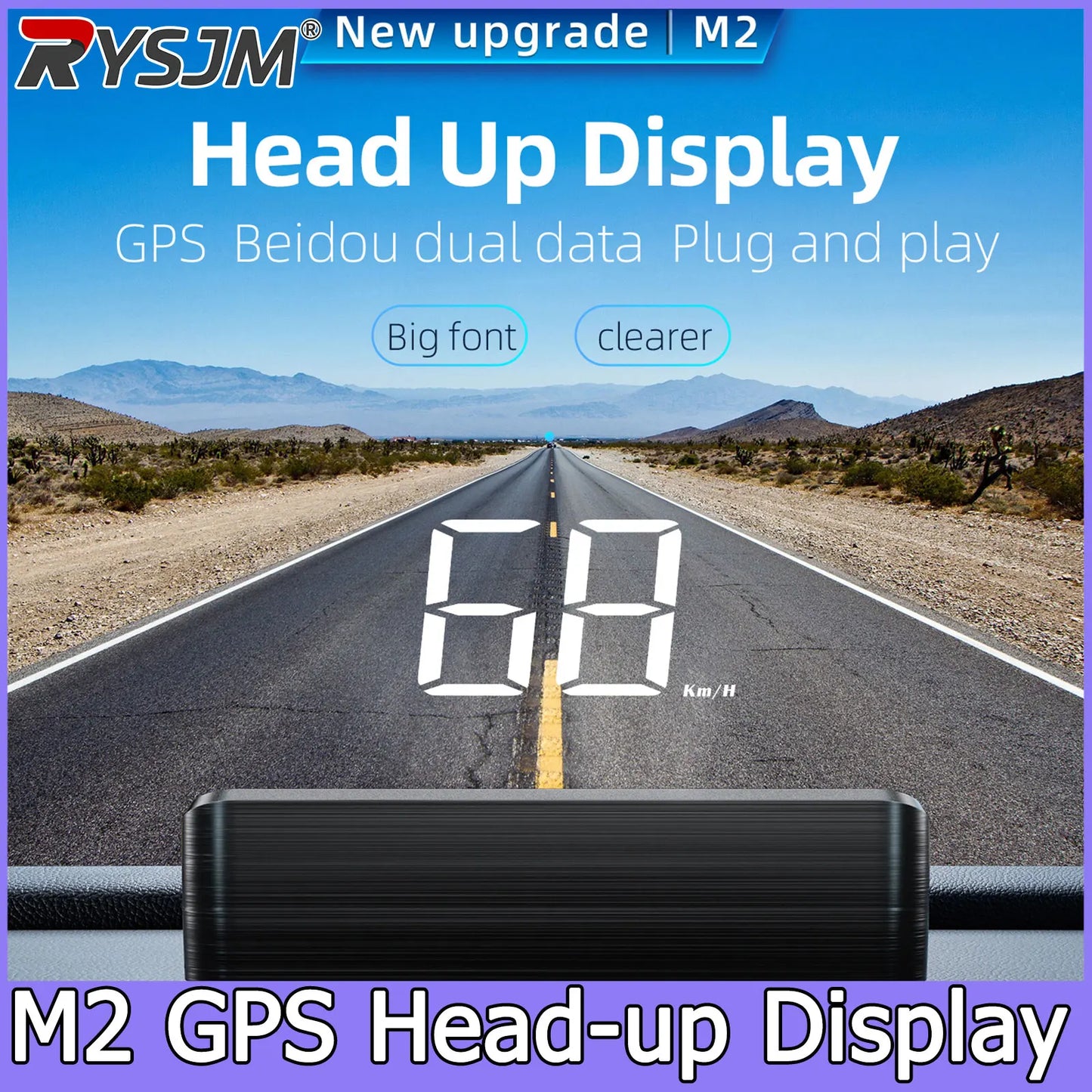  M2 Universal GPS HUD Car Speedometer Projector With Speed KMH Head Up Display Car USB Cable Plug & Play GPS & Beidou System
