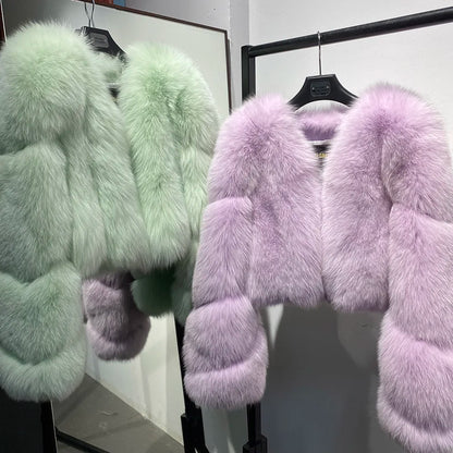 YOLOAgain Women's Natural Fox Fur Jacket 2025 Winter Warm Luxury Real Fox Fur Coat