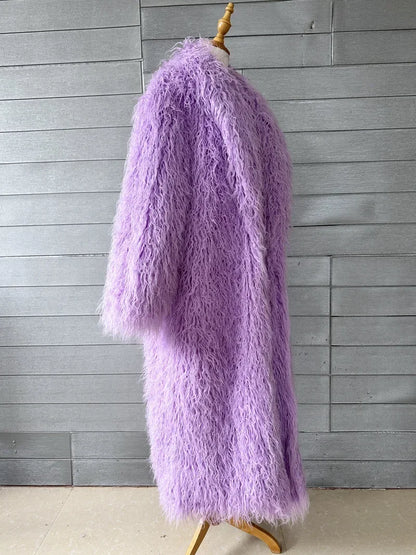 Women Faux Sheep Fur Long Coat Cardigan Thermal Loose Maxi Jackets Plush Coats Female Jacket Autumn Winter Furry Outerwear