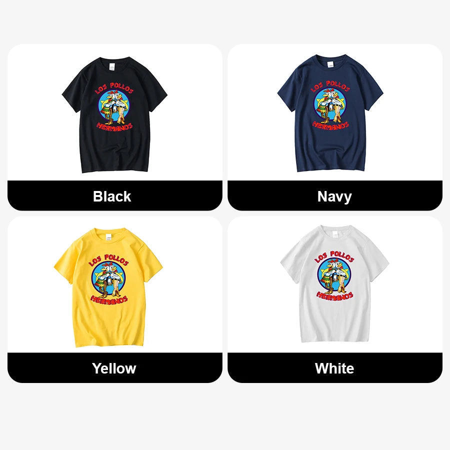 Summer Men's High Quality LOS POLLOS Hermanos Funny Printed T-Shirt Casual Cotton Breathable Tshirt Chicken Brothers Tees Top