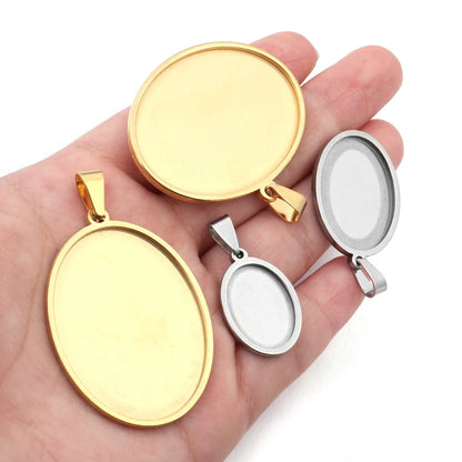 5pcs/lot Stainless Steel Oval Pendant Cabochon Base Setting Tray Blank 18*25mm 30*40mm Cabochons DIY Jewelry Making Supplies