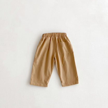 Toddler Girl Cotton Pleated Harem Pants 1-6Y Kids Boys Solid Color Casual Roll Up Trousers Comfy Elastic Waist Kids Bottoms