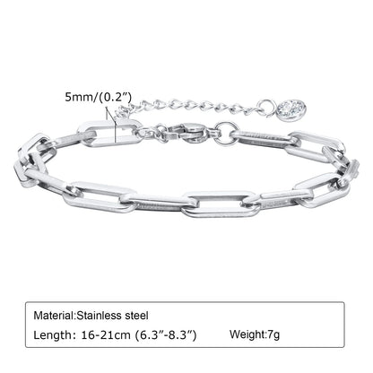 Women Chain Bracelet Silver Color, Stainless Steel Link Stackable Bracelets, Layered Waterproof Gifts