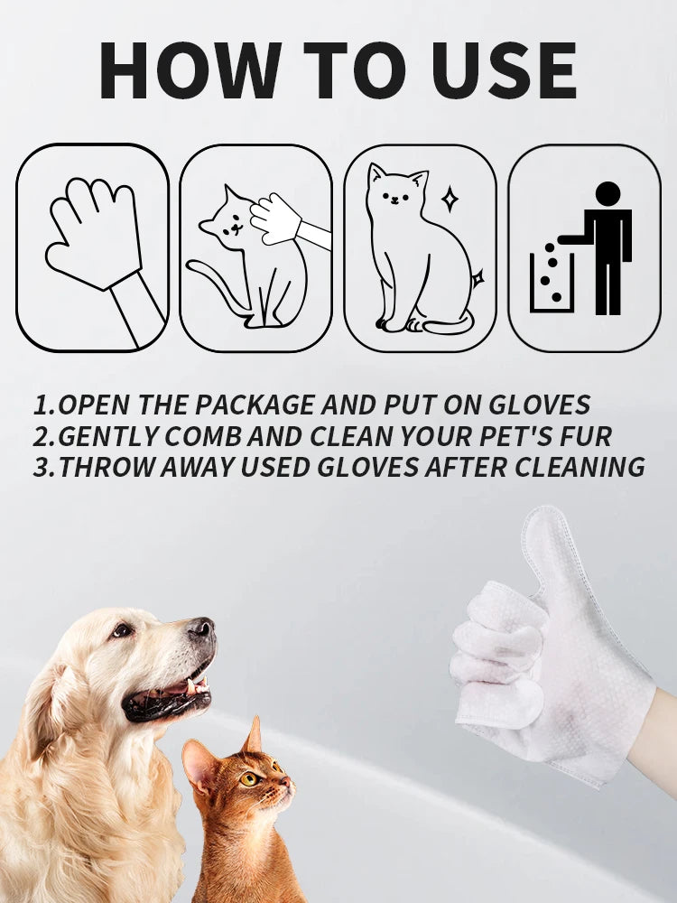 Pet Cleaning Disposable Gloves for Cats And Dogs No-Wash Bathing Hand Sanitizer Pack of 6 for Pet Care