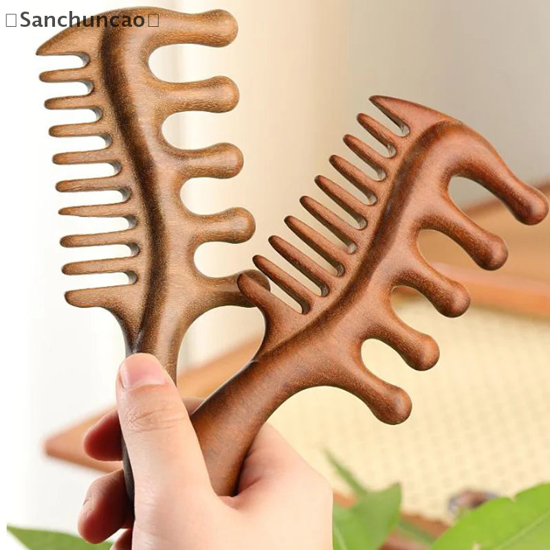 1Pcs Golden Silk Sandalwood Narrow Dual-purpose Comb Care Scalp Comb Gua Sha Meridian Dredging Hairdressing Tool