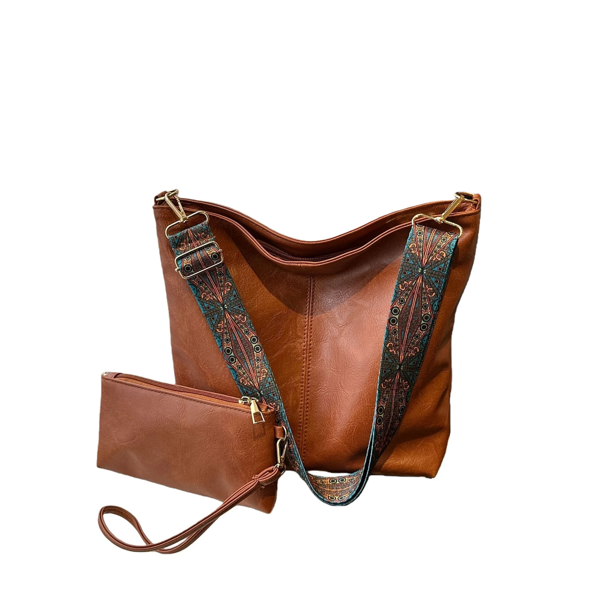 2-Piece Large Capacity Bohemian Wide Strap Soft PU Tote Bag, Shoulder & Handheld Bag, Ideal Birthday Gift