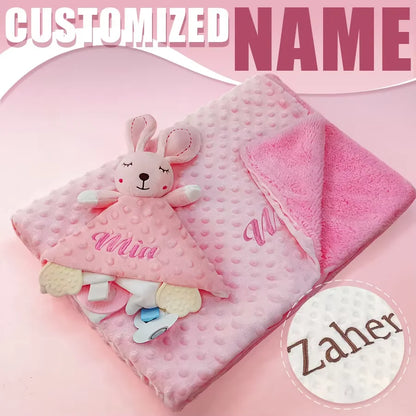 Custom Name Baby Blanket Personalized Baby Shower Gift Soft Minky Dot 2-in-1 Blanket & Lovey Set for Boys Girls