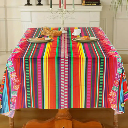 Mexican Stripes Plastic Tablecloth Holiday Party Decor Day of The Dead Waterproof Rectangle Tablecloth Mexican Fiesta Decoration