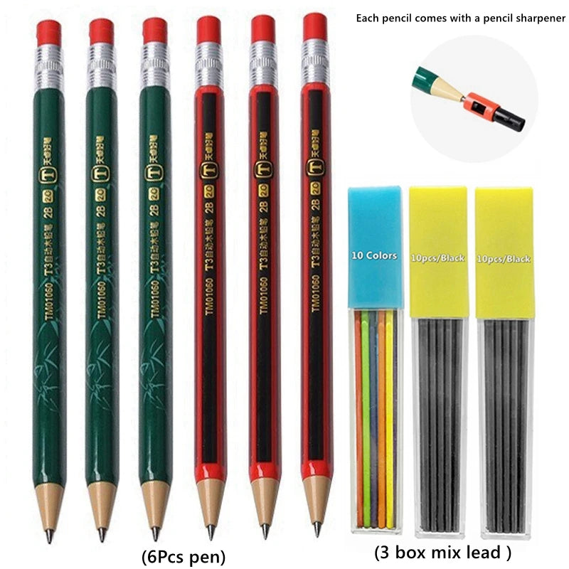 1-42Pcs Mechanical Pencils Set 2B 2.0mm Automatic Student Pencils with Sharpener Color Pencil Leads School Pens Cute Stationery