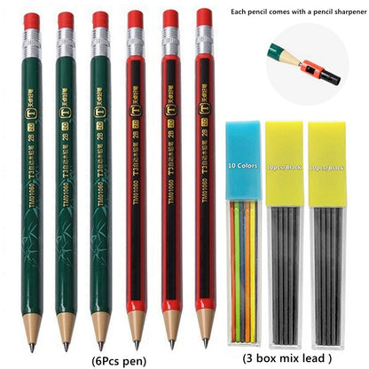 1-42Pcs Mechanical Pencils Set 2B 2.0mm Automatic Student Pencils with Sharpener Color Pencil Leads School Pens Cute Stationery