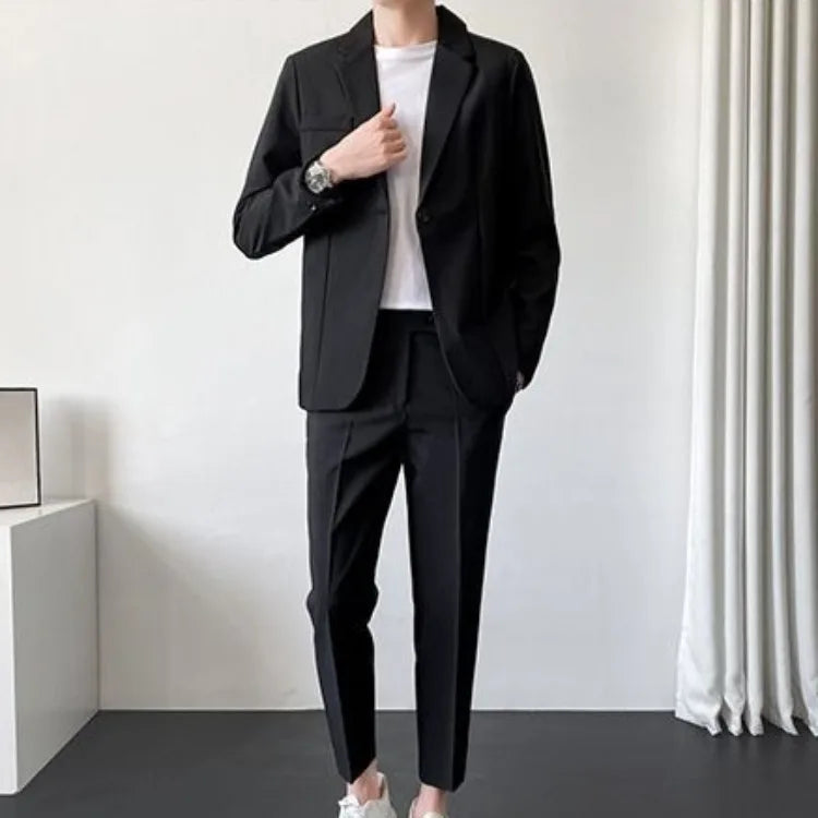 Men's Drapey Casual Suit Set Korean Style Loose Fit Spring Autumn Handsome Cool Trendy Light Mature Stylish Suit Jacket