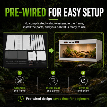 PVC Reptile Enclosure with Tempered Glass, Stackable Bearded Dragon Tank – Heavy Duty Terrarium for Amphibians, Reptilians, Arachnids
